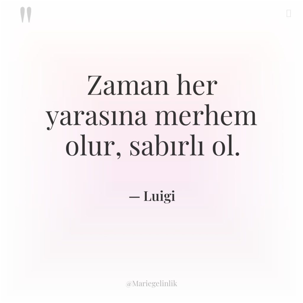 Zaman her yarasına merhem olur, sabırlı ol.