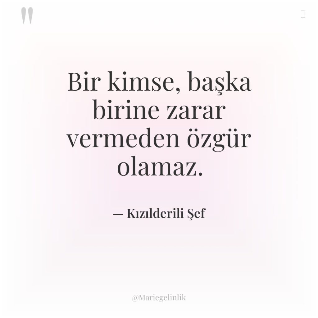 Bir kimse, başka birine zarar vermeden özgür olamaz.