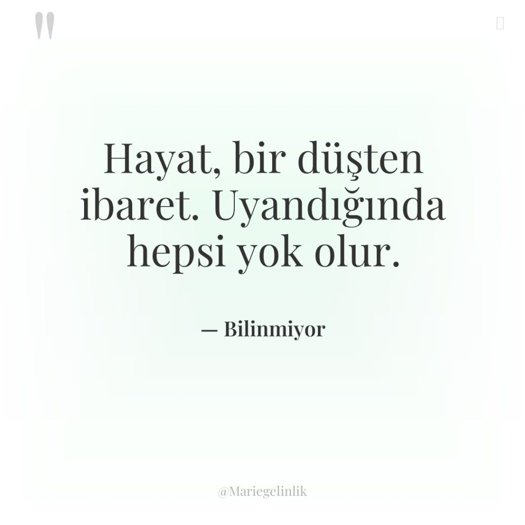 Hayat, bir düşten ibaret. Uyandığında hepsi yok olur.