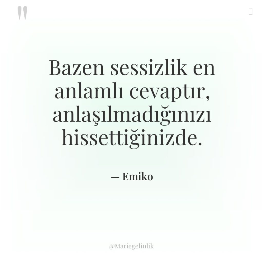 Bazen sessizlik en anlamlı cevaptır, anlaşılmadığınızı hissettiğinizde.