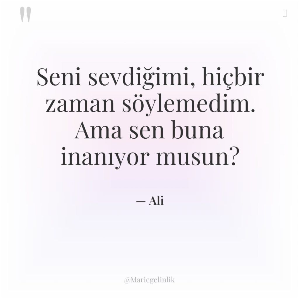 Seni sevdiğimi, hiçbir zaman söylemedim. Ama sen buna inanıyor musun?