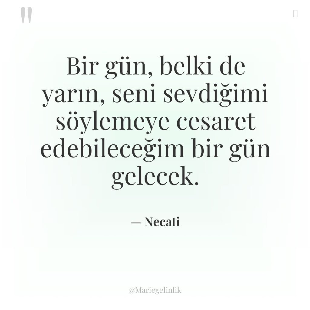 Bir gün, belki de yarın, seni sevdiğimi söylemeye cesaret edebileceğim…