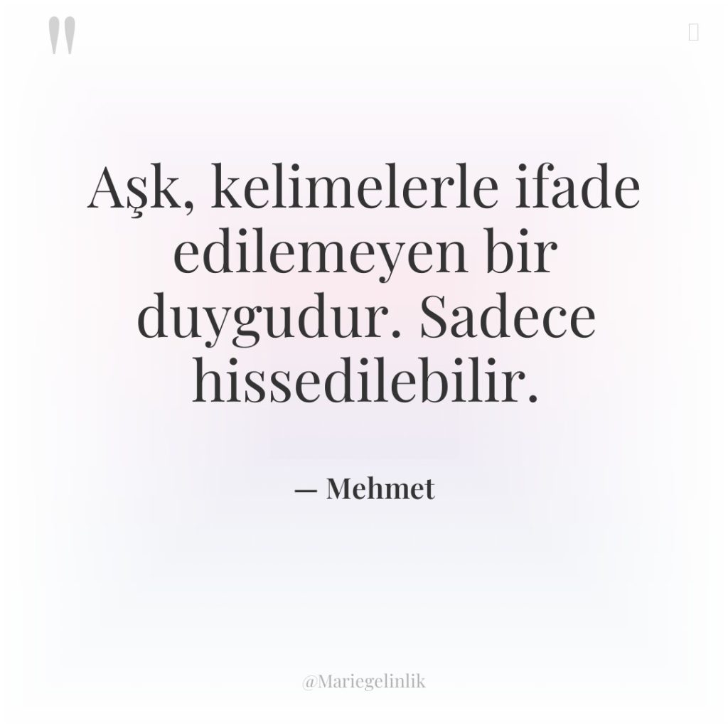 Aşk, kelimelerle ifade edilemeyen bir duygudur. Sadece hissedilebilir.