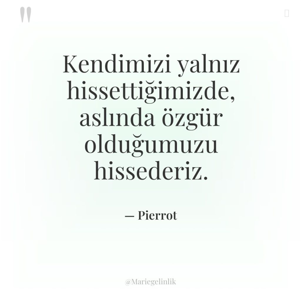 Kendimizi yalnız hissettiğimizde, aslında özgür olduğumuzu hissederiz.