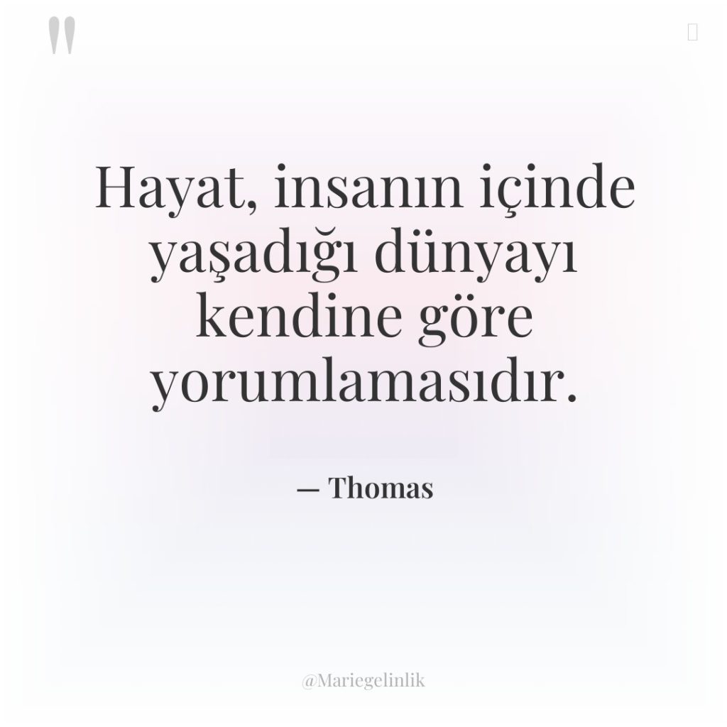 Hayat, insanın içinde yaşadığı dünyayı kendine göre yorumlamasıdır.