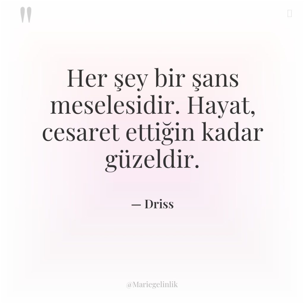 Her şey bir şans meselesidir. Hayat, cesaret ettiğin kadar güzeldir.