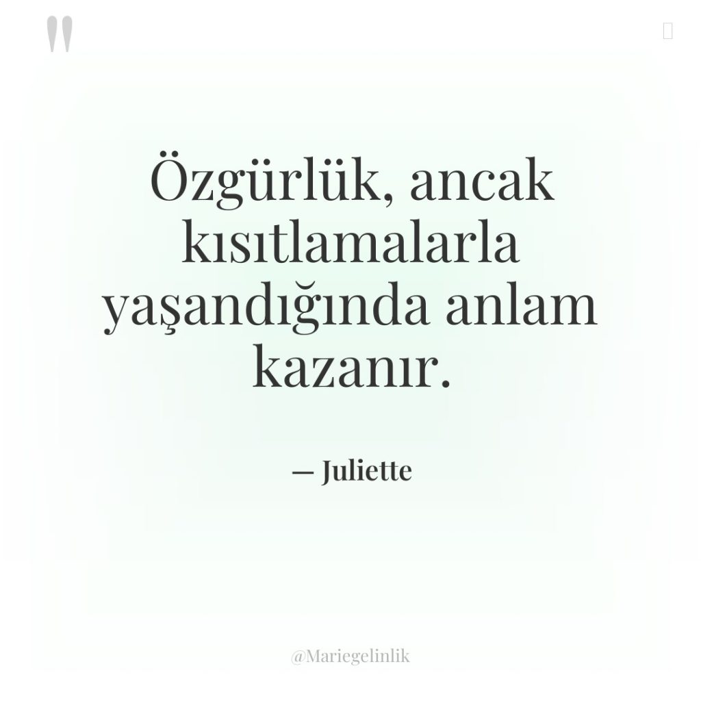 Özgürlük, ancak kısıtlamalarla yaşandığında anlam kazanır.