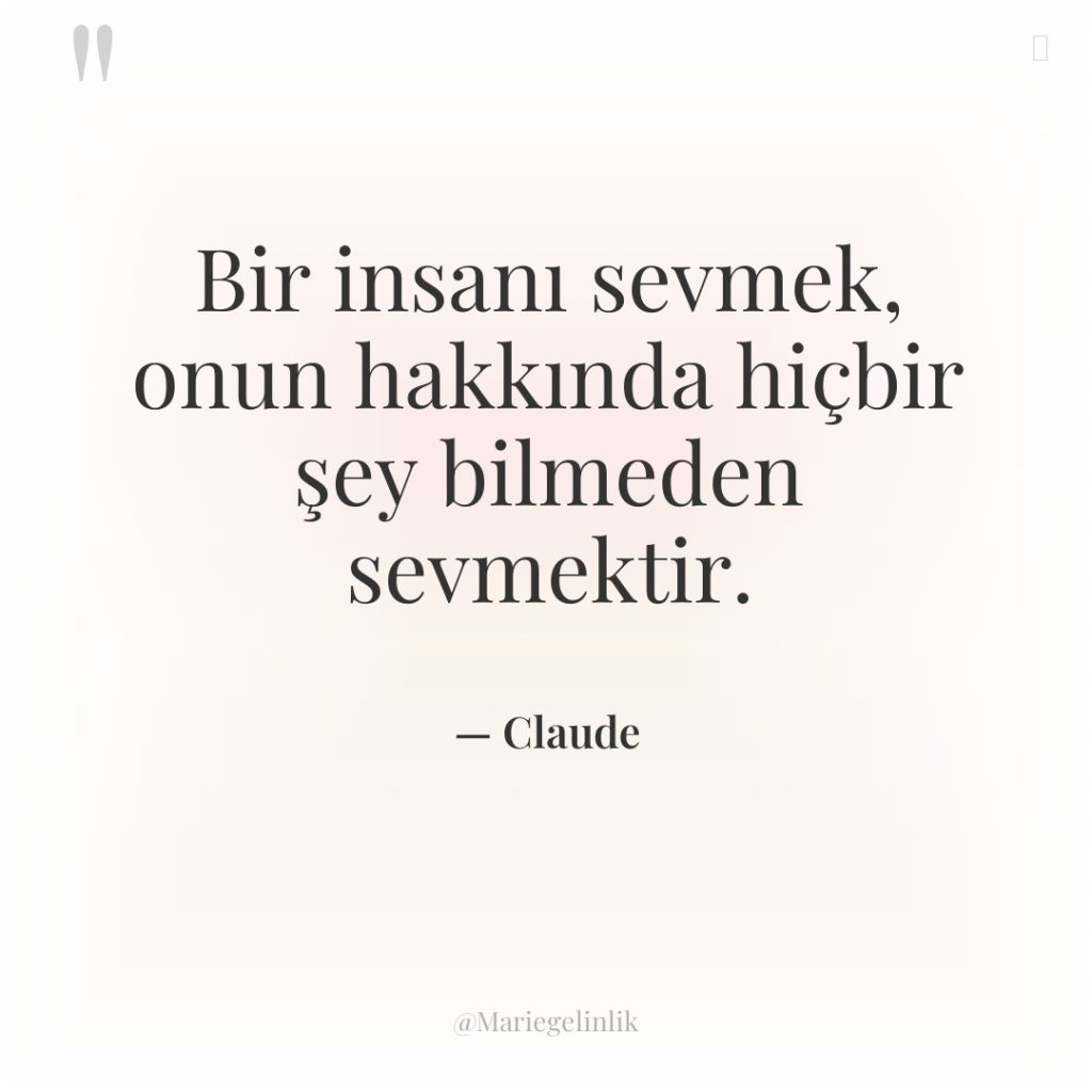 Bir insanı sevmek, onun hakkında hiçbir şey bilmeden sevmektir.