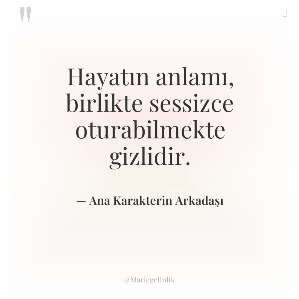 Hayatın anlamı, birlikte sessizce oturabilmekte gizlidir.