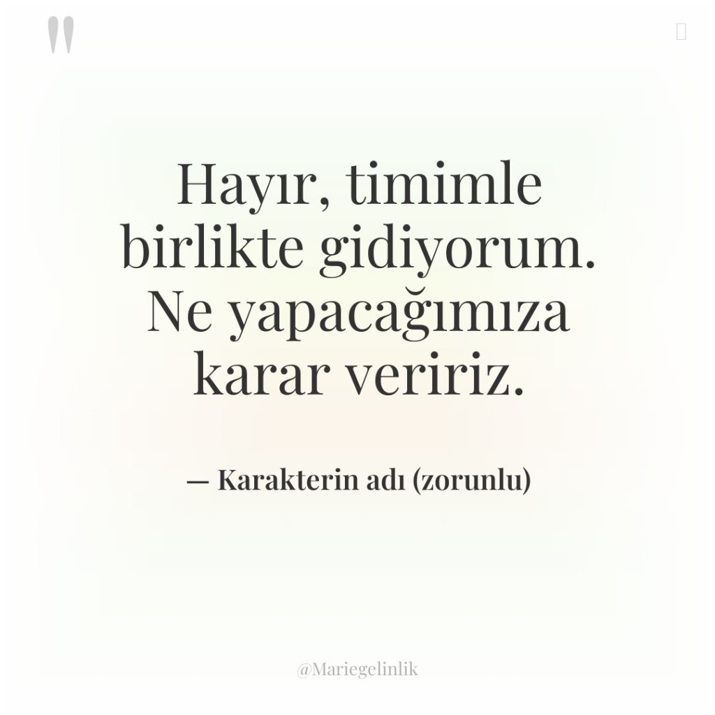 Hayır, timimle birlikte gidiyorum. Ne yapacağımıza karar veririz.