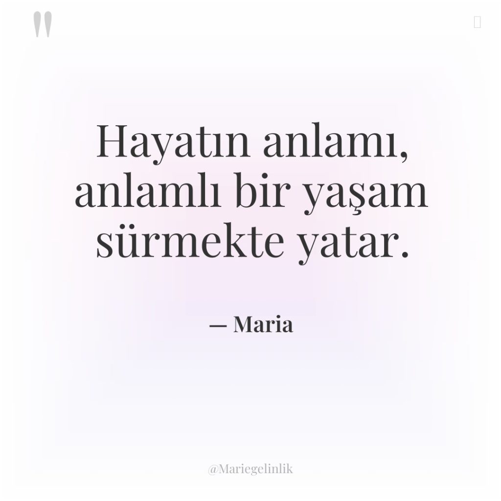 Hayatın anlamı, anlamlı bir yaşam sürmekte yatar.