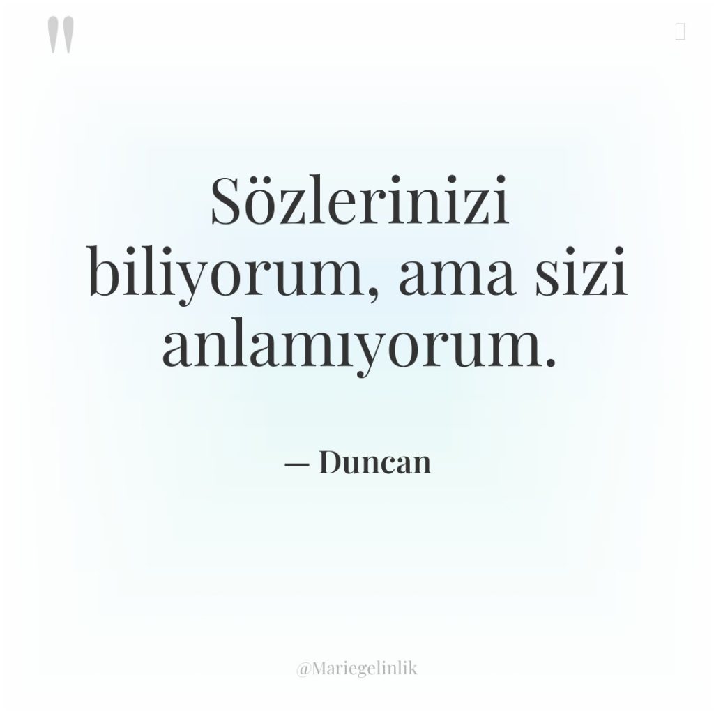 Sözlerinizi biliyorum, ama sizi anlamıyorum.
