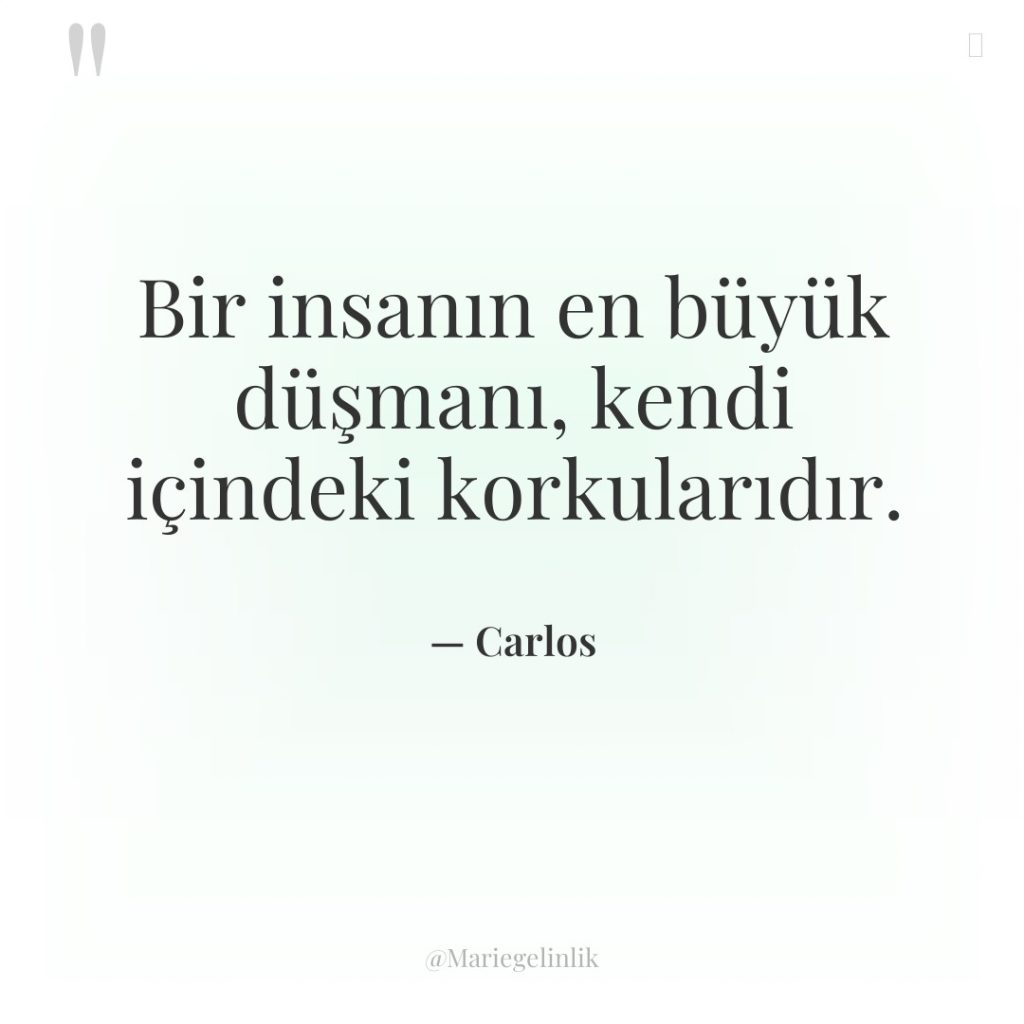 Bir insanın en büyük düşmanı, kendi içindeki korkularıdır.