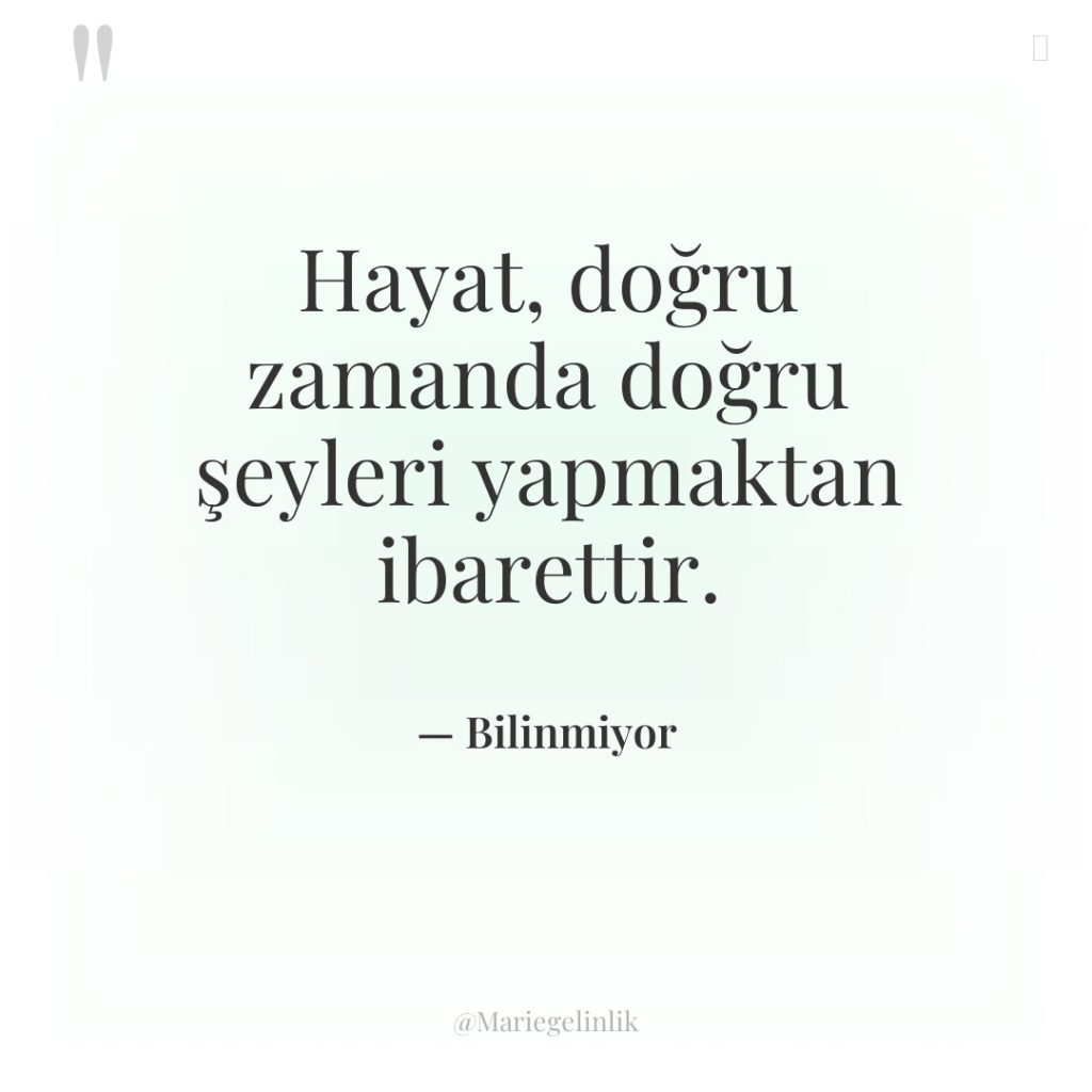 Hayat, doğru zamanda doğru şeyleri yapmaktan ibarettir.