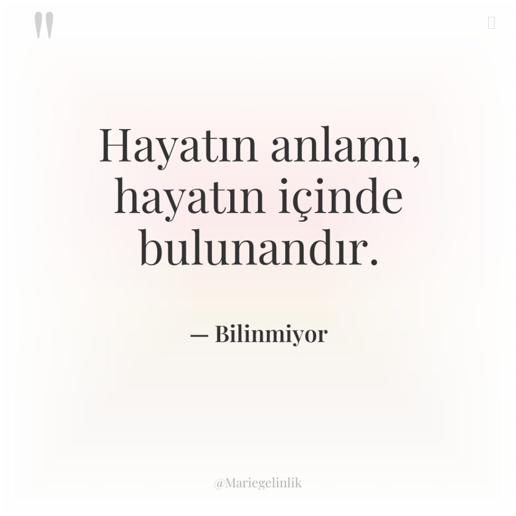 Hayatın anlamı, hayatın içinde bulunandır.