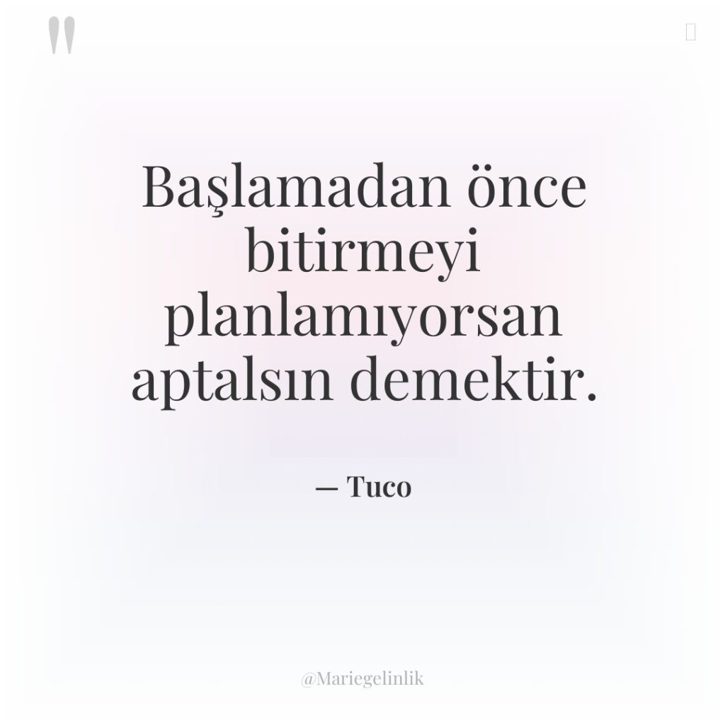 Başlamadan önce bitirmeyi planlamıyorsan aptalsın demektir.