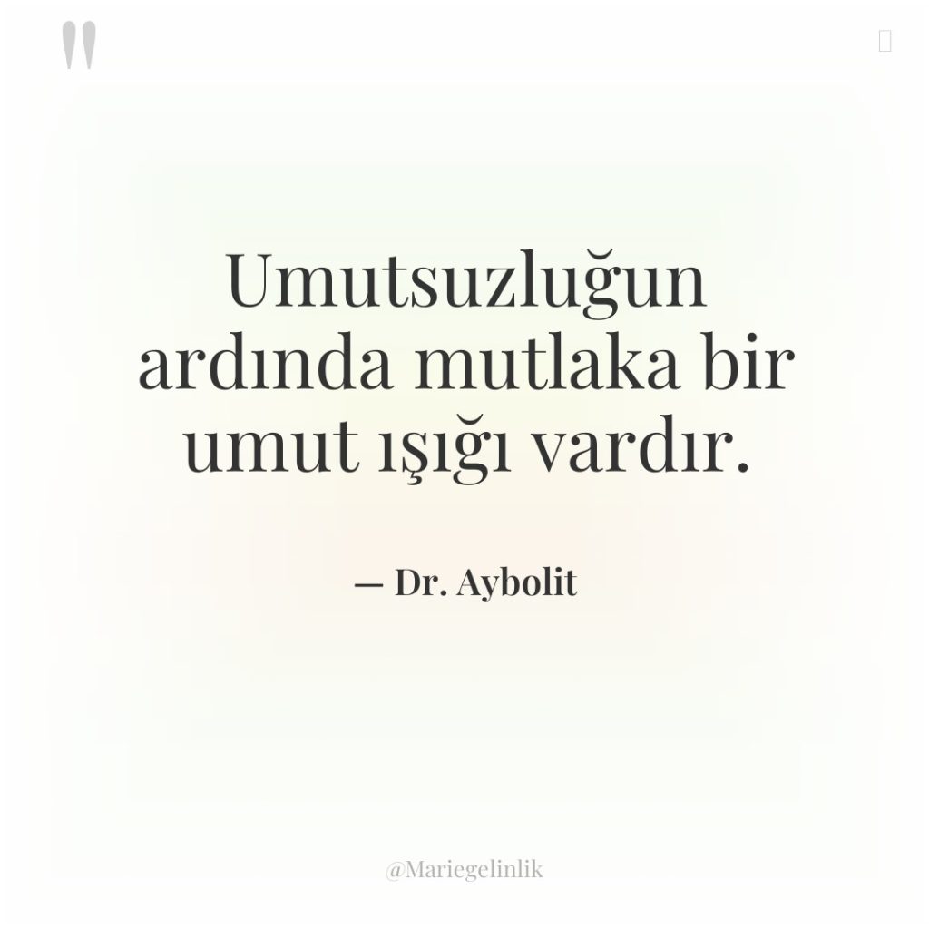 Umutsuzluğun ardında mutlaka bir umut ışığı vardır.