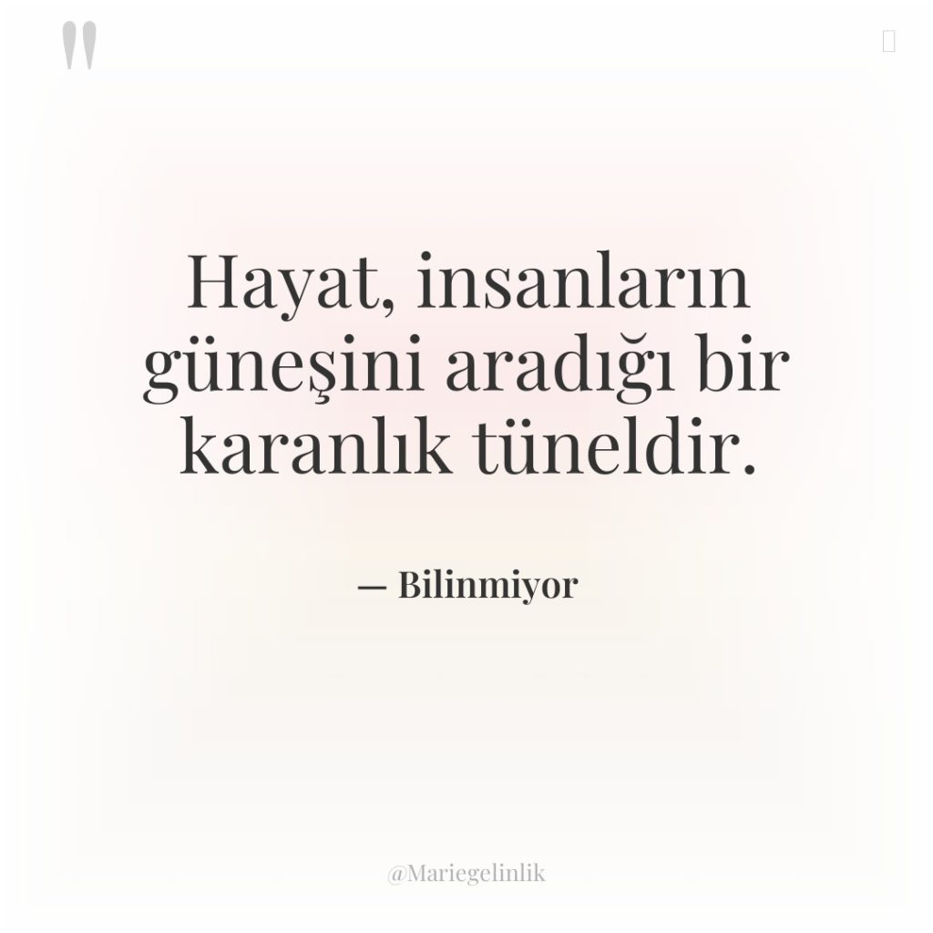 Hayat, insanların güneşini aradığı bir karanlık tüneldir.
