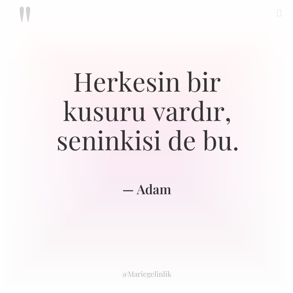 Herkesin bir kusuru vardır, seninkisi de bu.