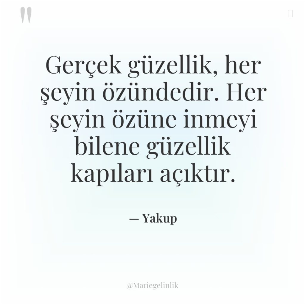 Gerçek güzellik, her şeyin özündedir. Her şeyin özüne inmeyi bilene…