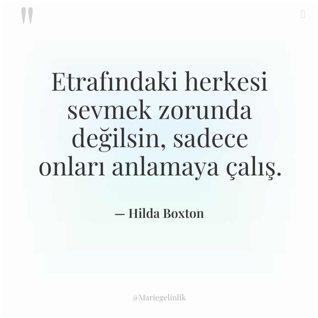 Etrafındaki herkesi sevmek zorunda değilsin, sadece onları anlamaya çalış.