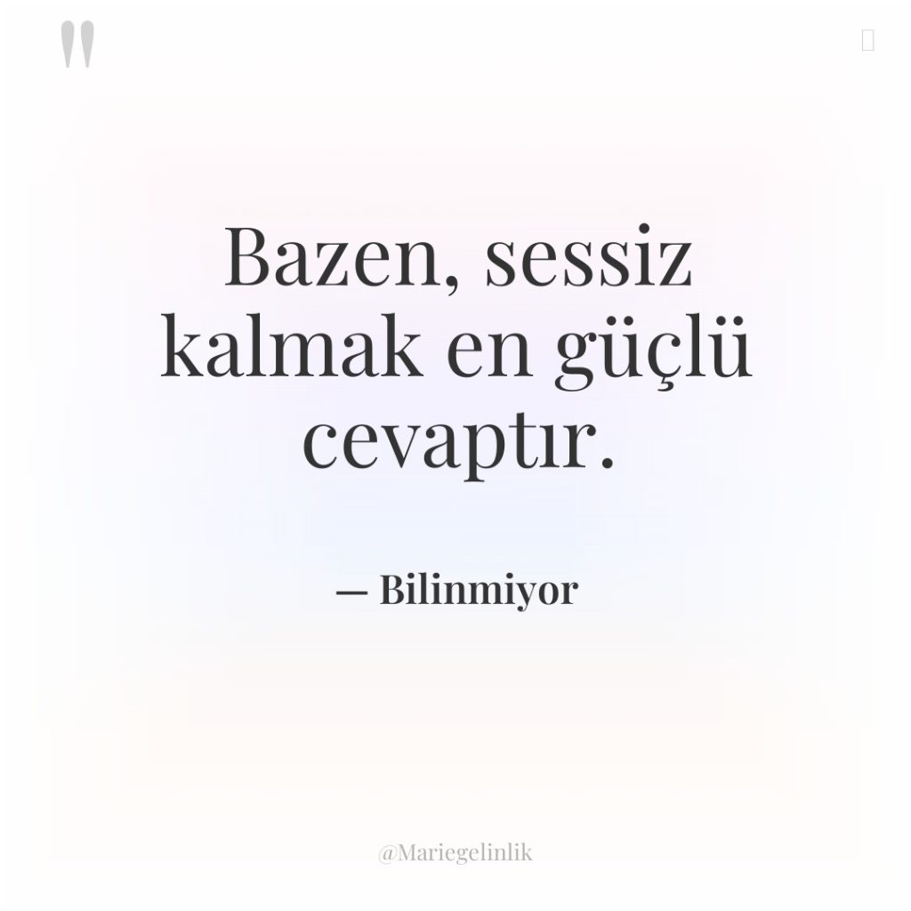 Bazen, sessiz kalmak en güçlü cevaptır.