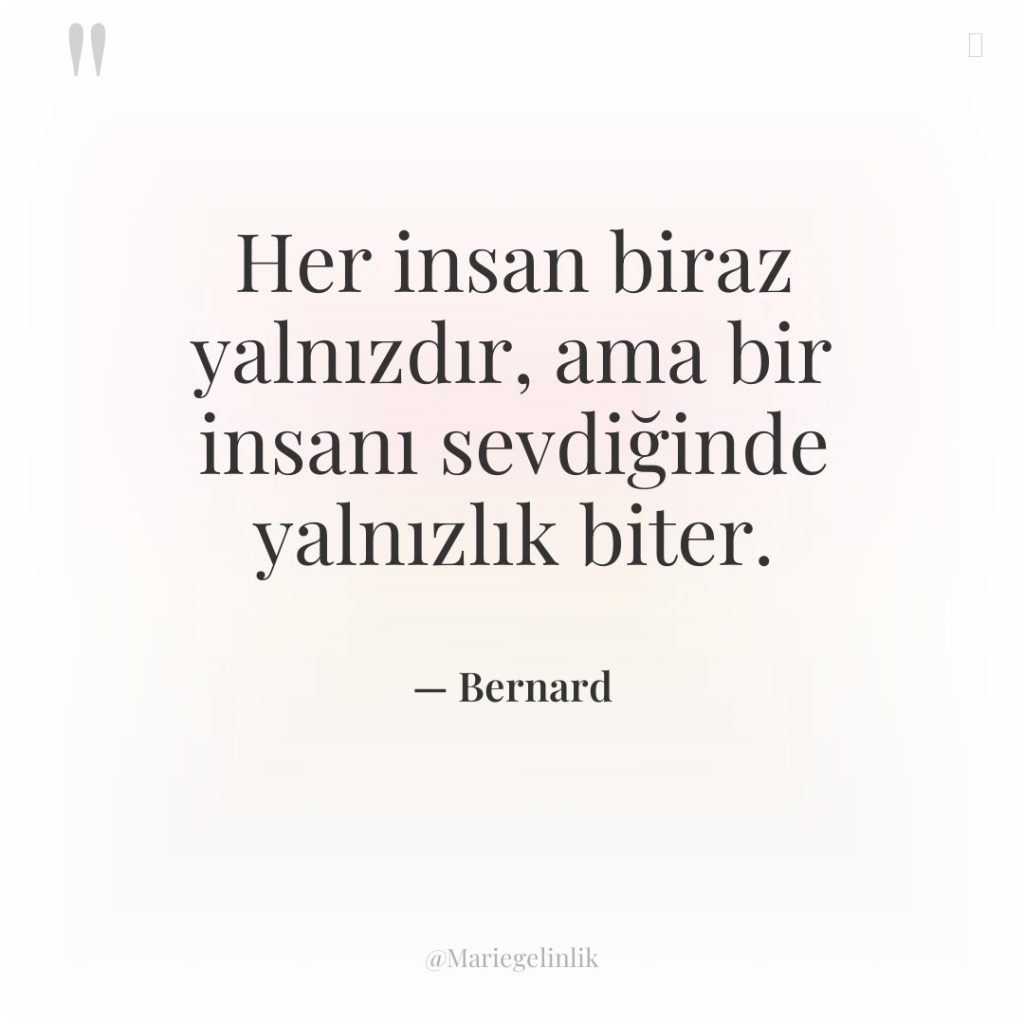 Her insan biraz yalnızdır, ama bir insanı sevdiğinde yalnızlık biter.