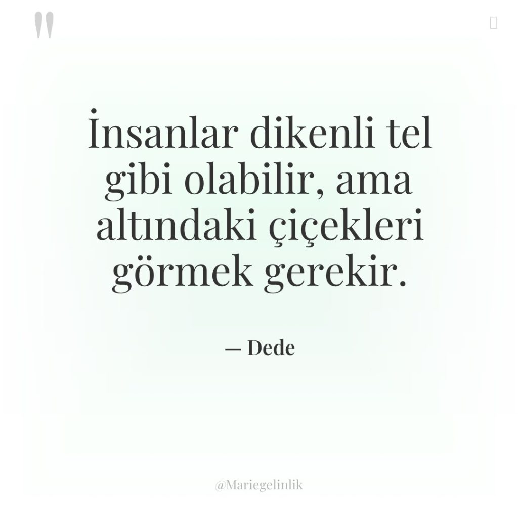 İnsanlar dikenli tel gibi olabilir, ama altındaki çiçekleri görmek gerekir.