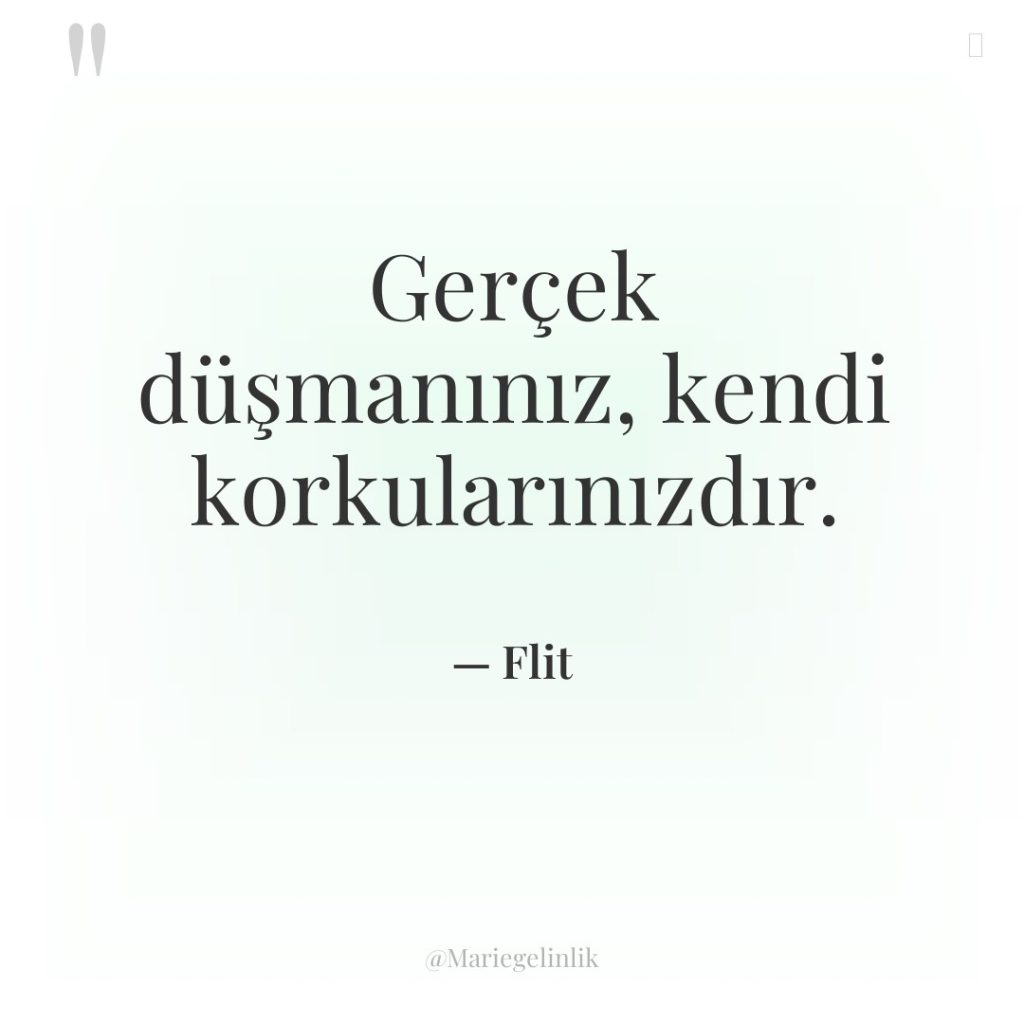 Gerçek düşmanınız, kendi korkularınızdır.