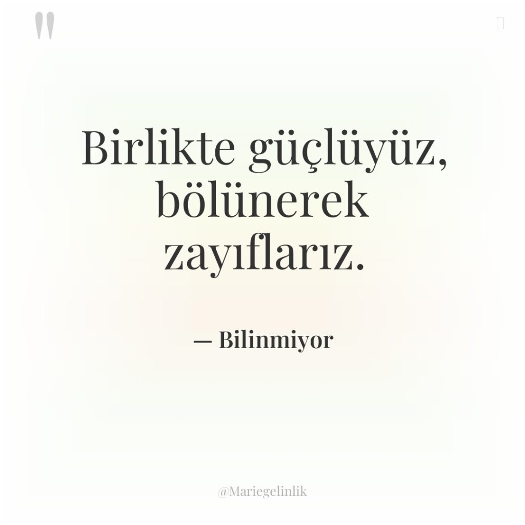 Birlikte güçlüyüz, bölünerek zayıflarız.