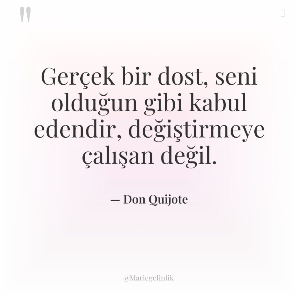Gerçek bir dost, seni olduğun gibi kabul edendir, değiştirmeye çalışan…