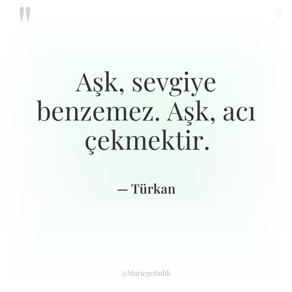 Aşk, sevgiye benzemez. Aşk, acı çekmektir.