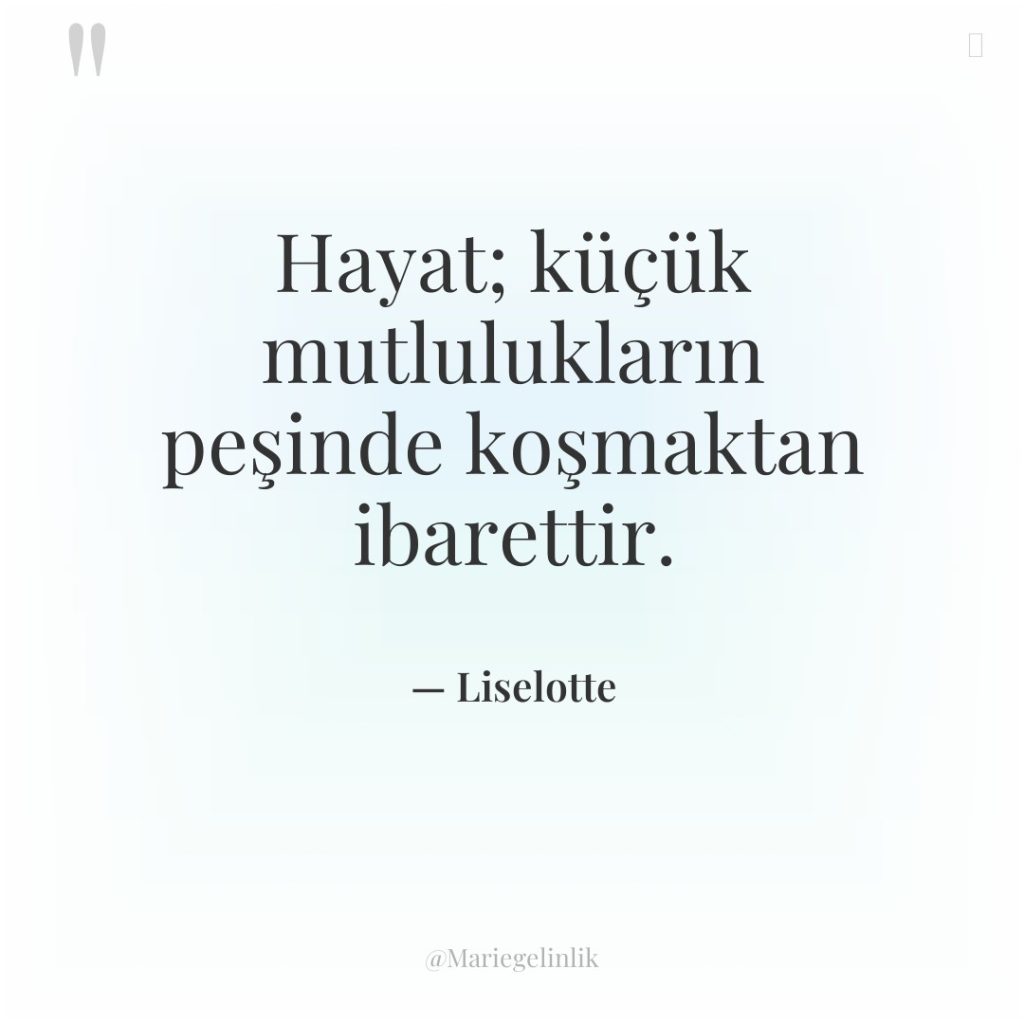 Hayat; küçük mutlulukların peşinde koşmaktan ibarettir.