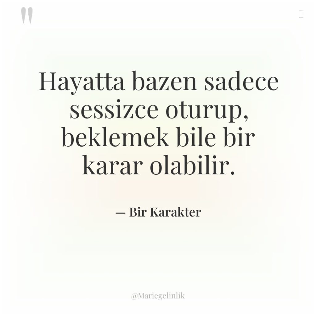 Hayatta bazen sadece sessizce oturup, beklemek bile bir karar olabilir.
