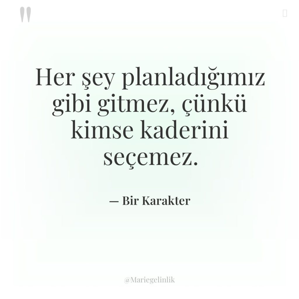 Her şey planladığımız gibi gitmez, çünkü kimse kaderini seçemez.