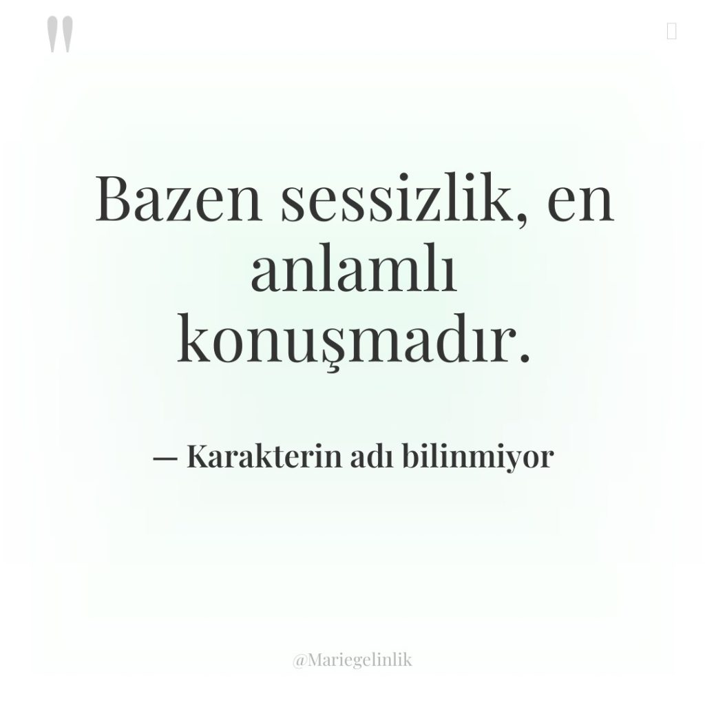 Bazen sessizlik, en anlamlı konuşmadır.