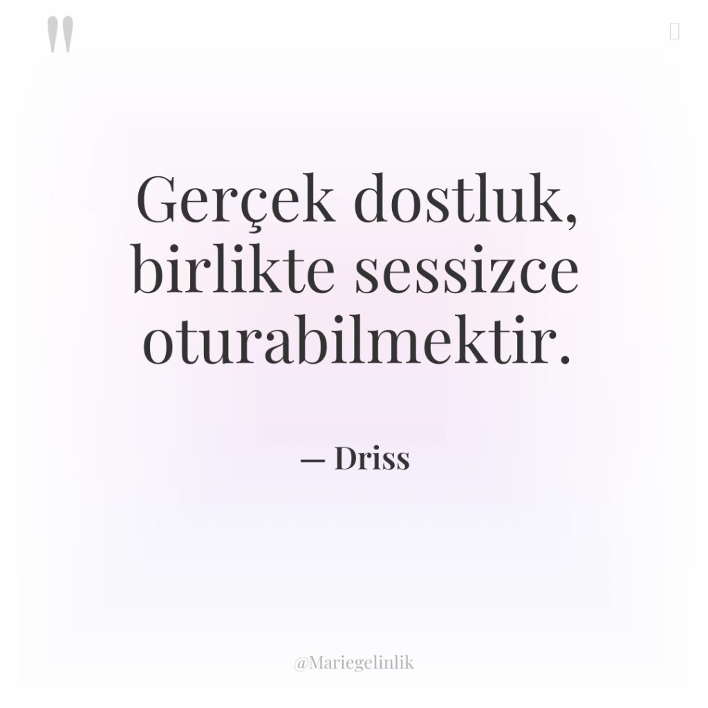 Gerçek dostluk, birlikte sessizce oturabilmektir.