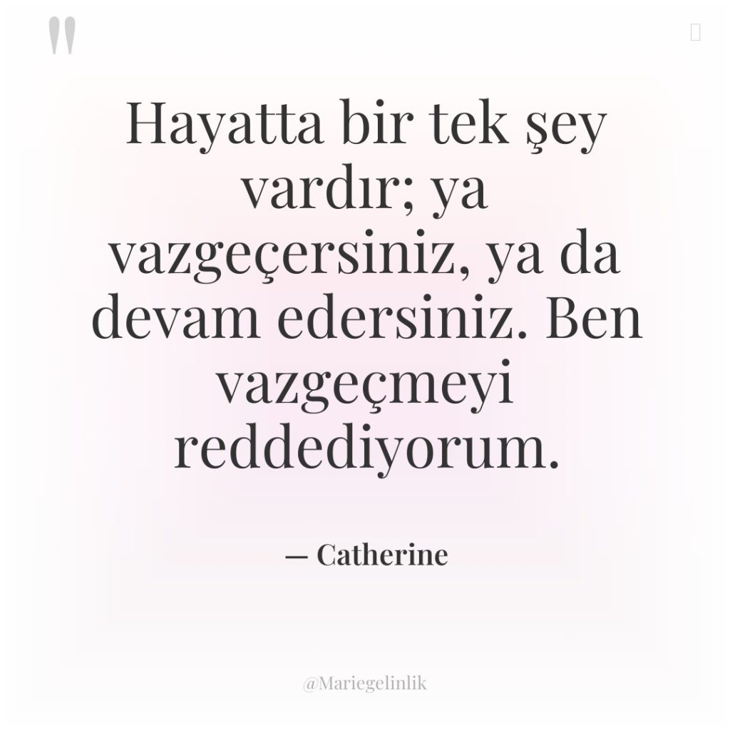 Hayatta bir tek şey vardır; ya vazgeçersiniz, ya da devam…