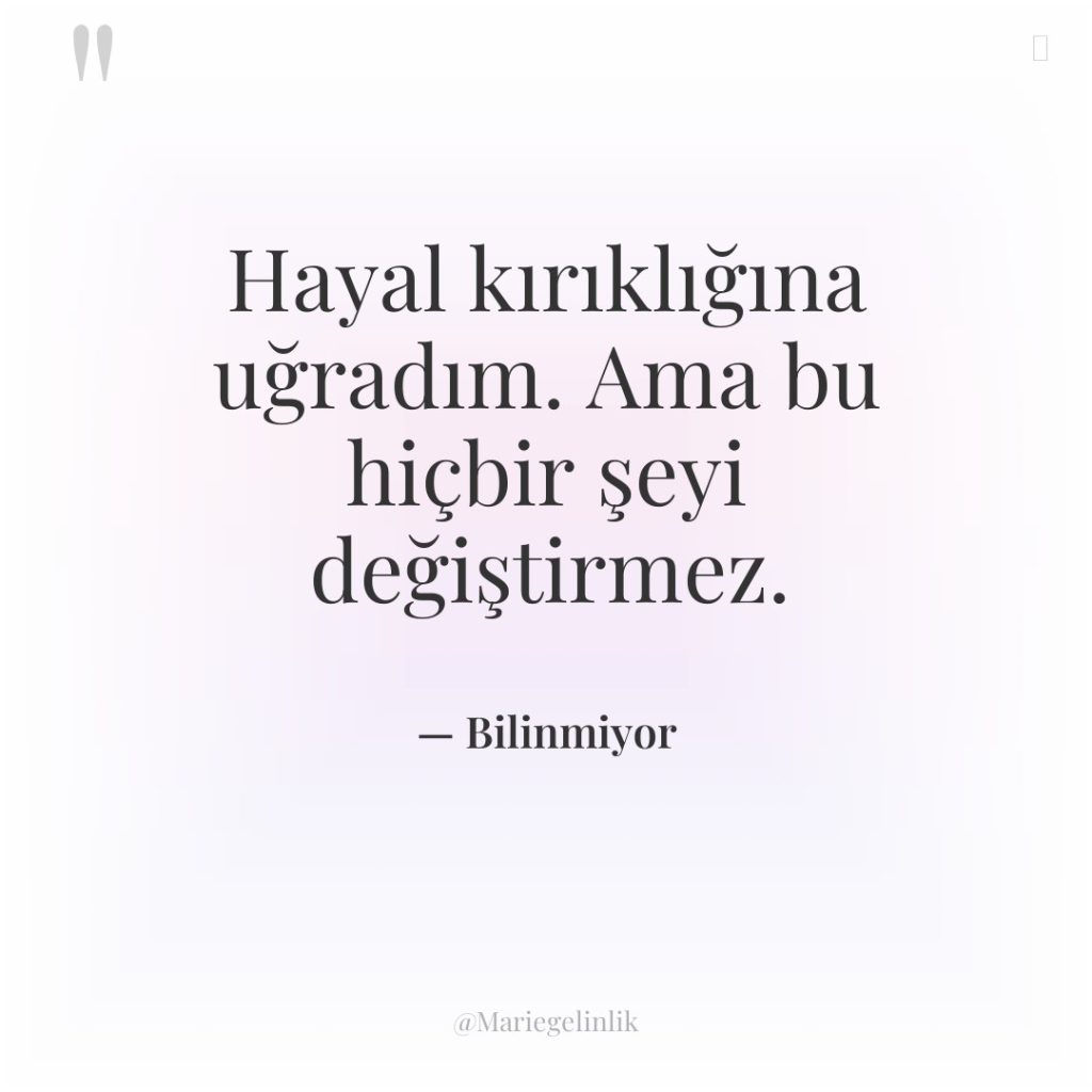 Hayal kırıklığına uğradım. Ama bu hiçbir şeyi değiştirmez.