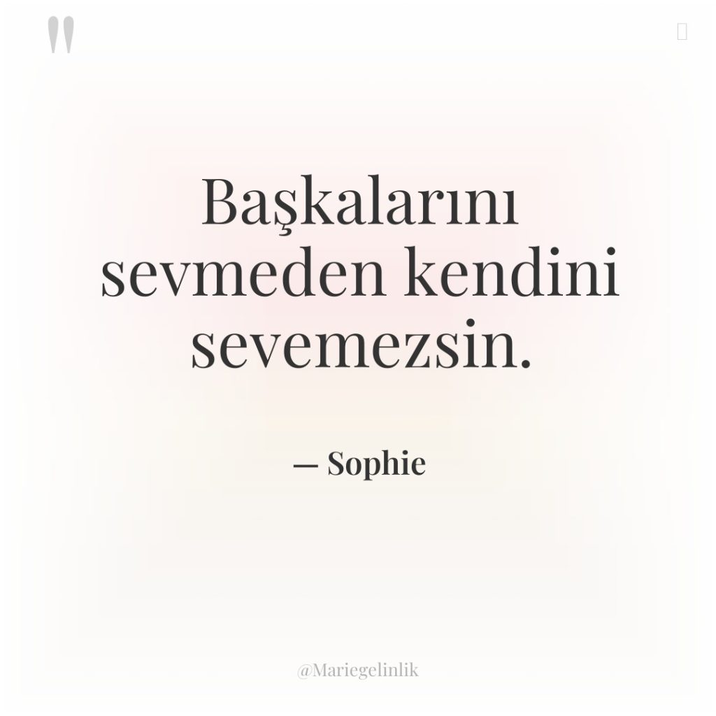 Başkalarını sevmeden kendini sevemezsin.
