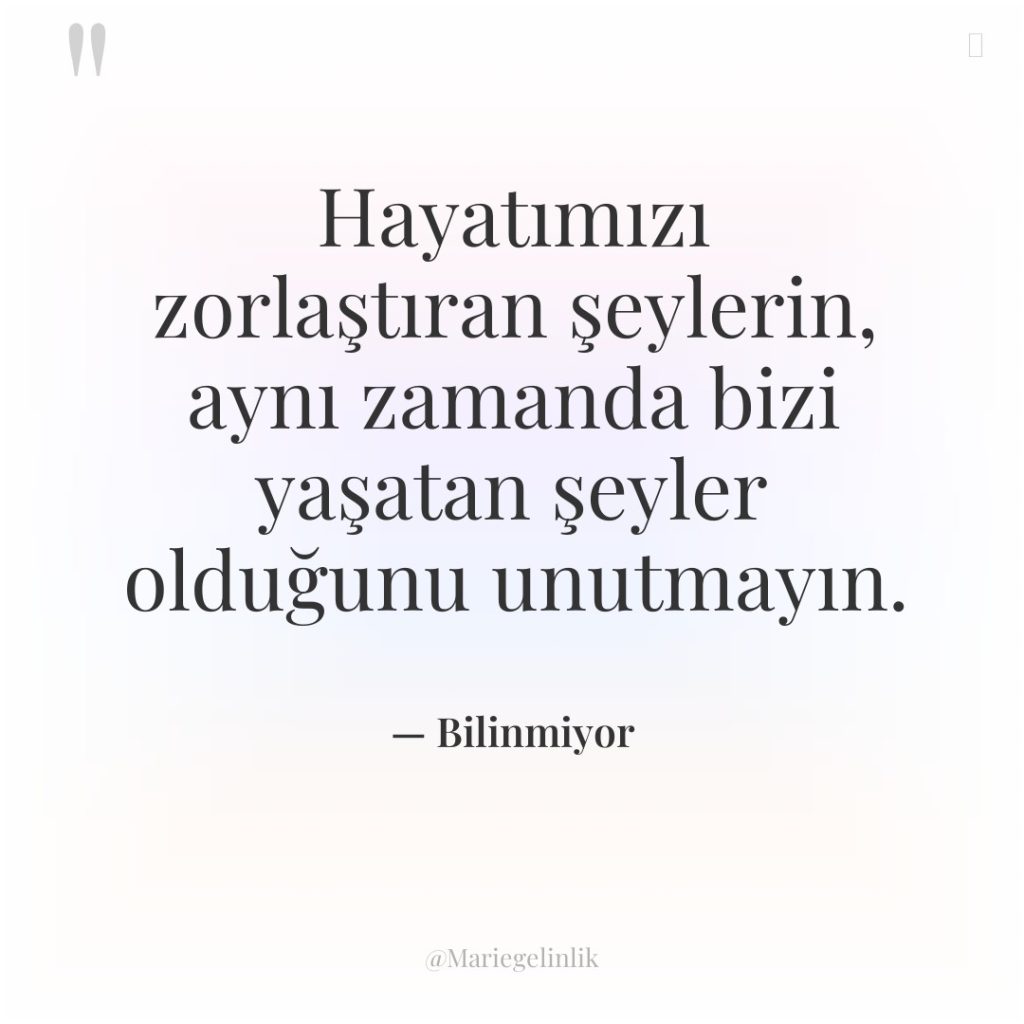 Hayatımızı zorlaştıran şeylerin, aynı zamanda bizi yaşatan şeyler olduğunu unutmayın.