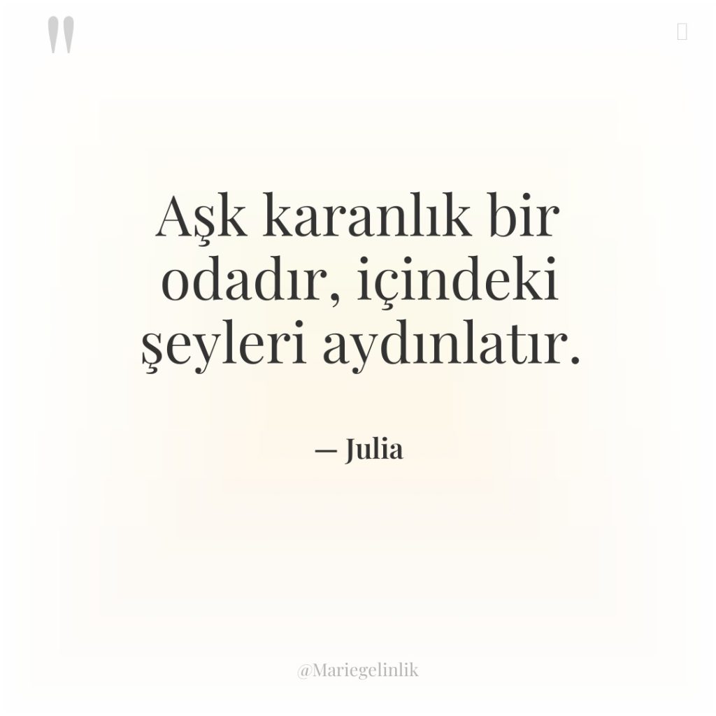 Aşk karanlık bir odadır, içindeki şeyleri aydınlatır.