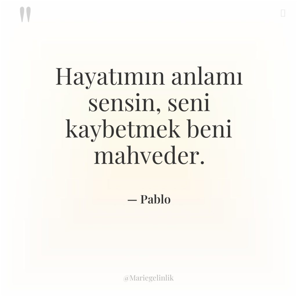 Hayatımın anlamı sensin, seni kaybetmek beni mahveder.