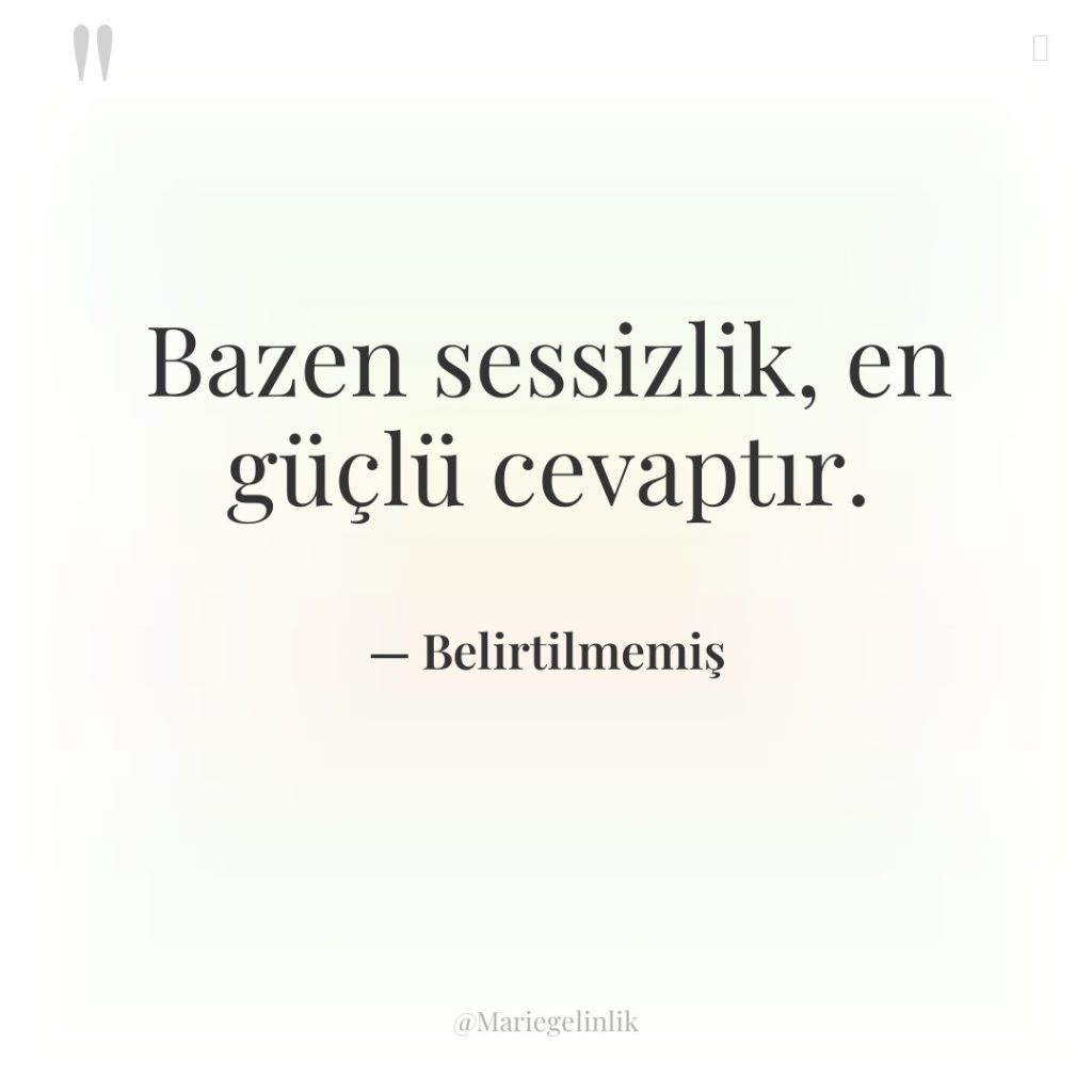 Bazen sessizlik, en güçlü cevaptır.