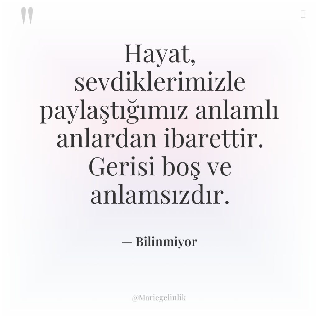 Hayat, sevdiklerimizle paylaştığımız anlamlı anlardan ibarettir. Gerisi boş ve anlamsızdır.