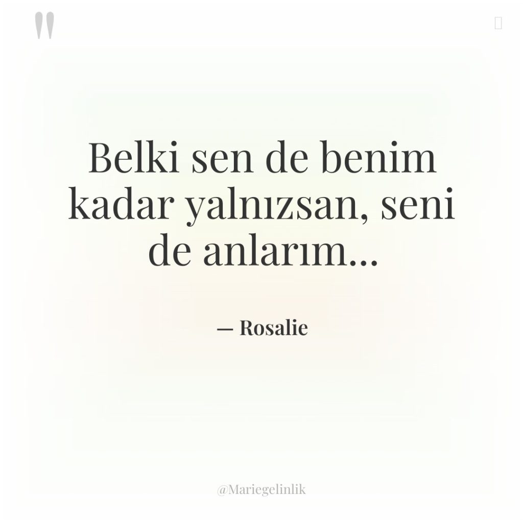 Belki sen de benim kadar yalnızsan, seni de anlarım…