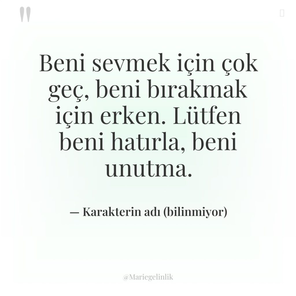 Beni sevmek için çok geç, beni bırakmak için erken. Lütfen…