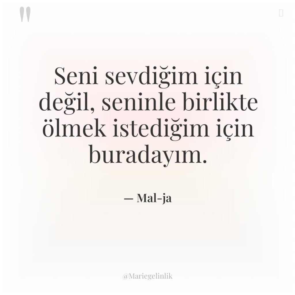 Seni sevdiğim için değil, seninle birlikte ölmek istediğim için buradayım.