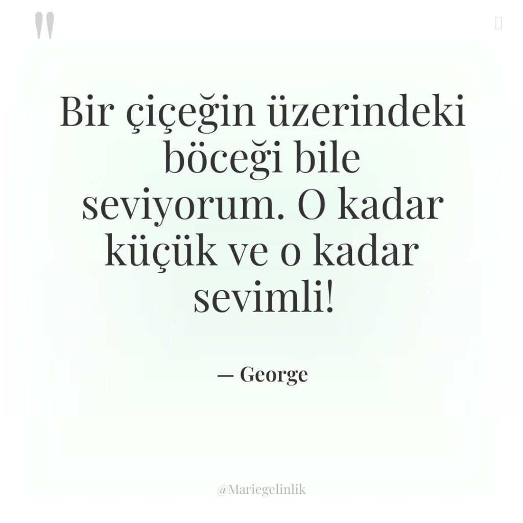 Bir çiçeğin üzerindeki böceği bile seviyorum. O kadar küçük ve…