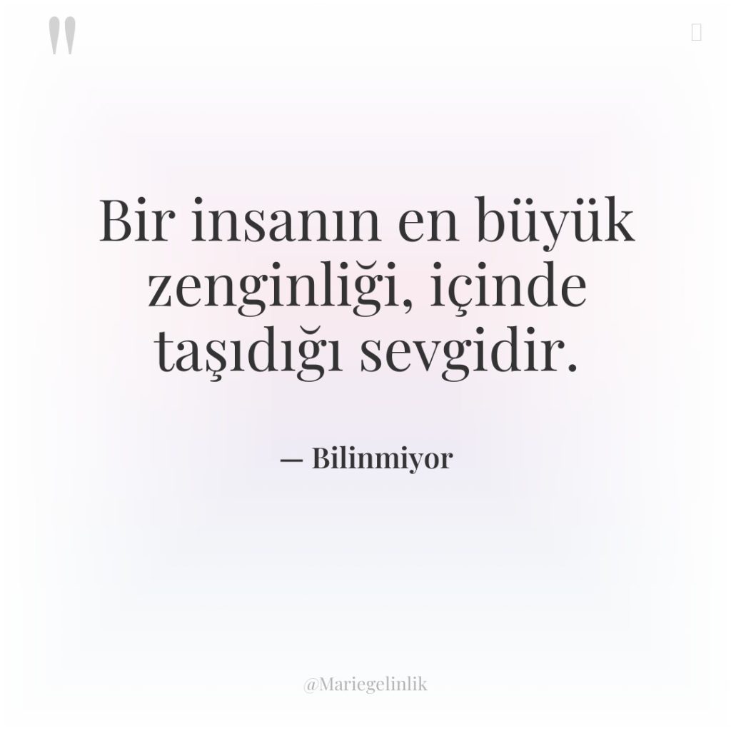 Bir insanın en büyük zenginliği, içinde taşıdığı sevgidir.